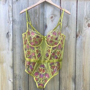 Kilo Brava Floral Embroidered Sheer Bodysuit- Teddy  Lingerie